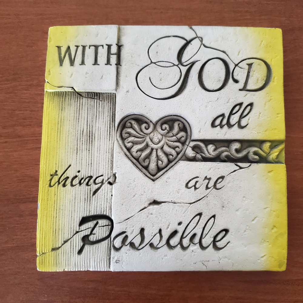 Garden Cast Stone Decorative Plaque Sign Christian Faith God 7×7 inches